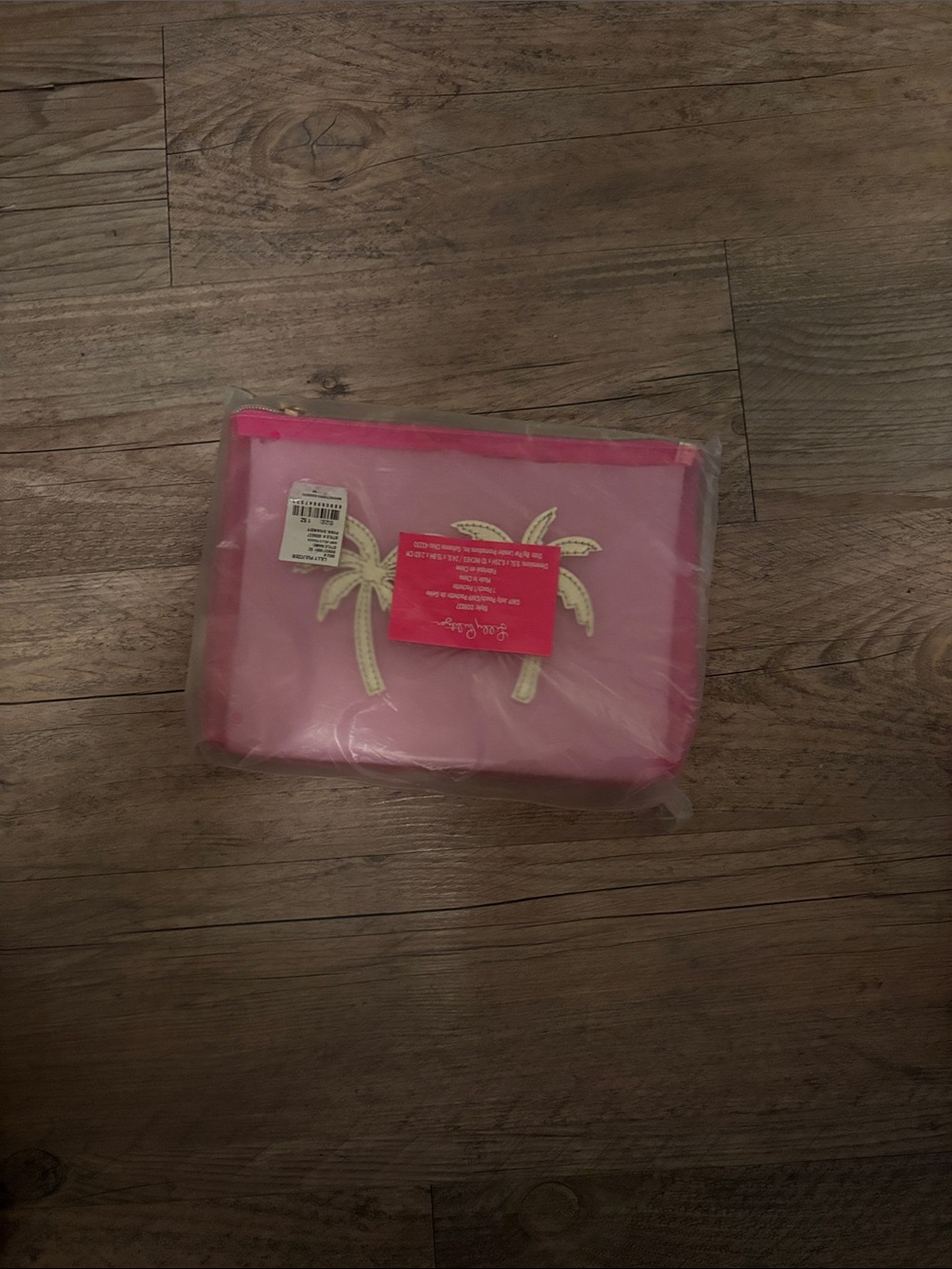 Lilly Pulitzer Hot Pink Cosmetic Pouch with Palm Tree Accent